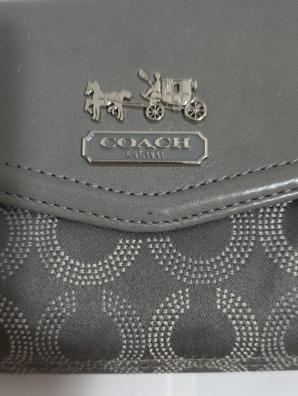 Coach Gray Signature Continental Wallet with Checkbook Holder & Silver Hardware - Picture 3 of 12